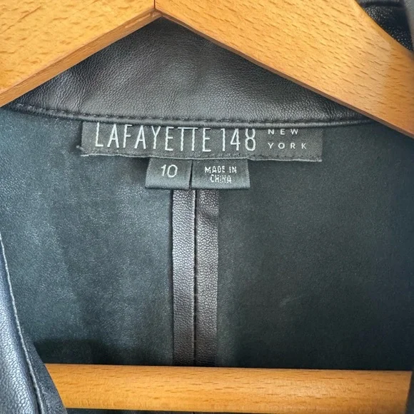 Lafayette 148 black/brown leather tie front jacket top size 10
